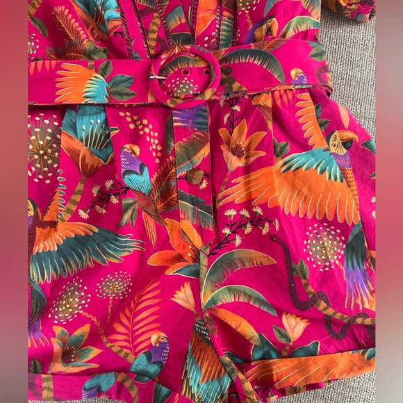 FARM Rio Macaw Belted Puff Sleeve Tropical Print Romper M - Picture 3 of 7